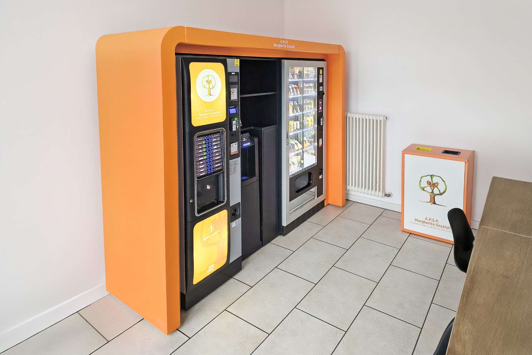area break con distributori automatici e raccolta differenziata per APSP Margherita Grazioli a Trento